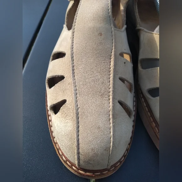 Men's Vintages Roots Leather Shoes, Sandals, Size 10.5D, Light Tan / Nude - Picture 3 of 13